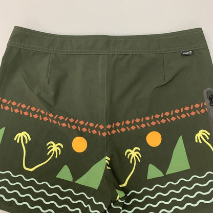 ロアーク ショーツ ハーフパンツ スイムショーツ 水陸両用 グリーン系 総柄 メンズ サイズ32 ROARK 【AFB36】