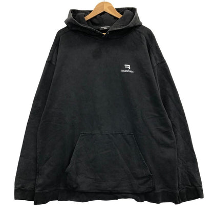 美品◆バレンシアガ プルオーバー パーカー  600583 21AW フロントロゴ ブラック サイズ XXL BALENCIAGA 【AFB28】