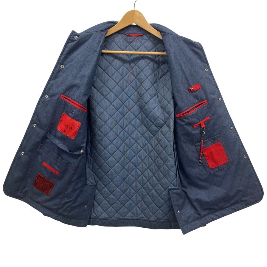 極美品◆イザイア キルティングジャケット シルク×カシミヤ ネイビー メンズ サイズ46 ISAIA 【AFA22】