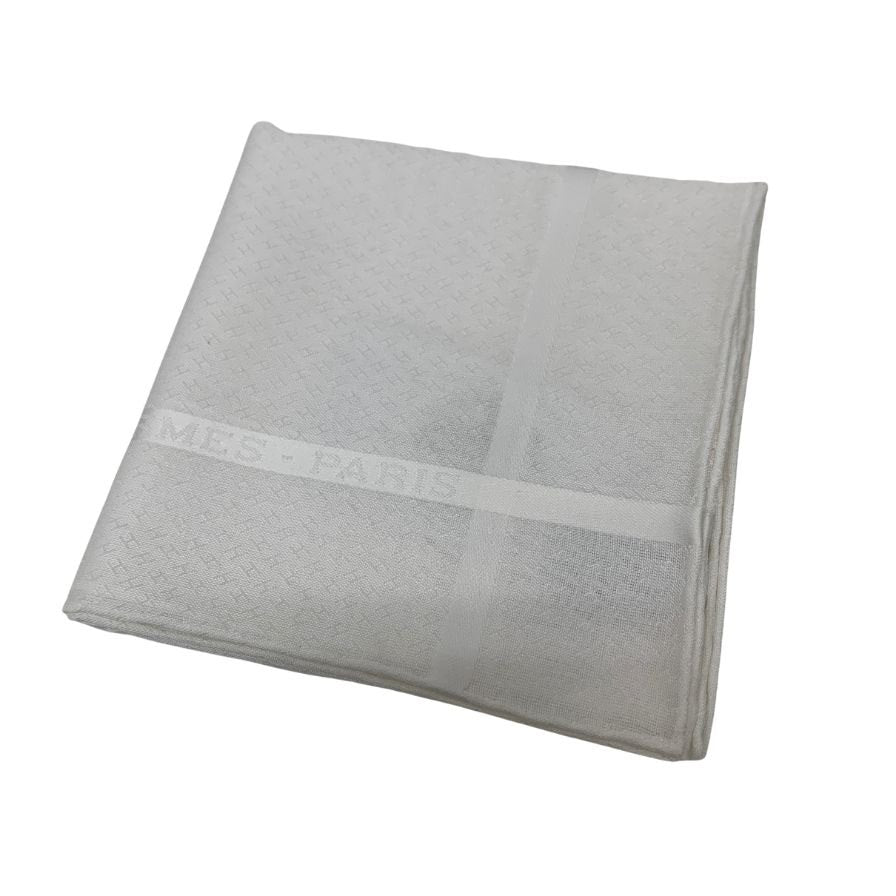 エルメス ハンカチ コットン100% ホワイト レディース HERMES【AFI6】【中古】