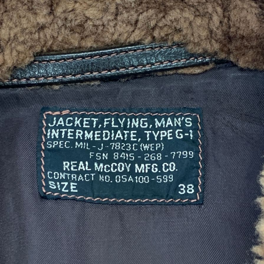 極美品◆ザリアルマッコイ フライトレザージャケット Type G-1 メンズ ブラウン サイズ38 THE REAL McCOY’S 【AFG1】