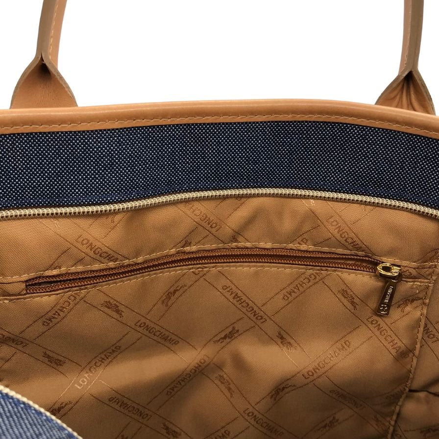 ロンシャン トートバッグ ジップ デニム キャンバス×レザー レディース LONGCHAMP【AFE8】