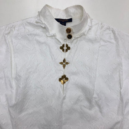 極美品◆ルイヴィトン 19AW モノグラムフリル ノースリーブシャツ ホワイト サイズ34 RW192W LOUIS VUITTON 【AFB36】