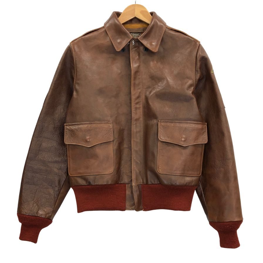 美品◆バズリクソンズ レザージャケット A-2 ホースハイド ワッペン メンズ ブラウン サイズ36 BUZZ RICKSON'S 【AFG1】