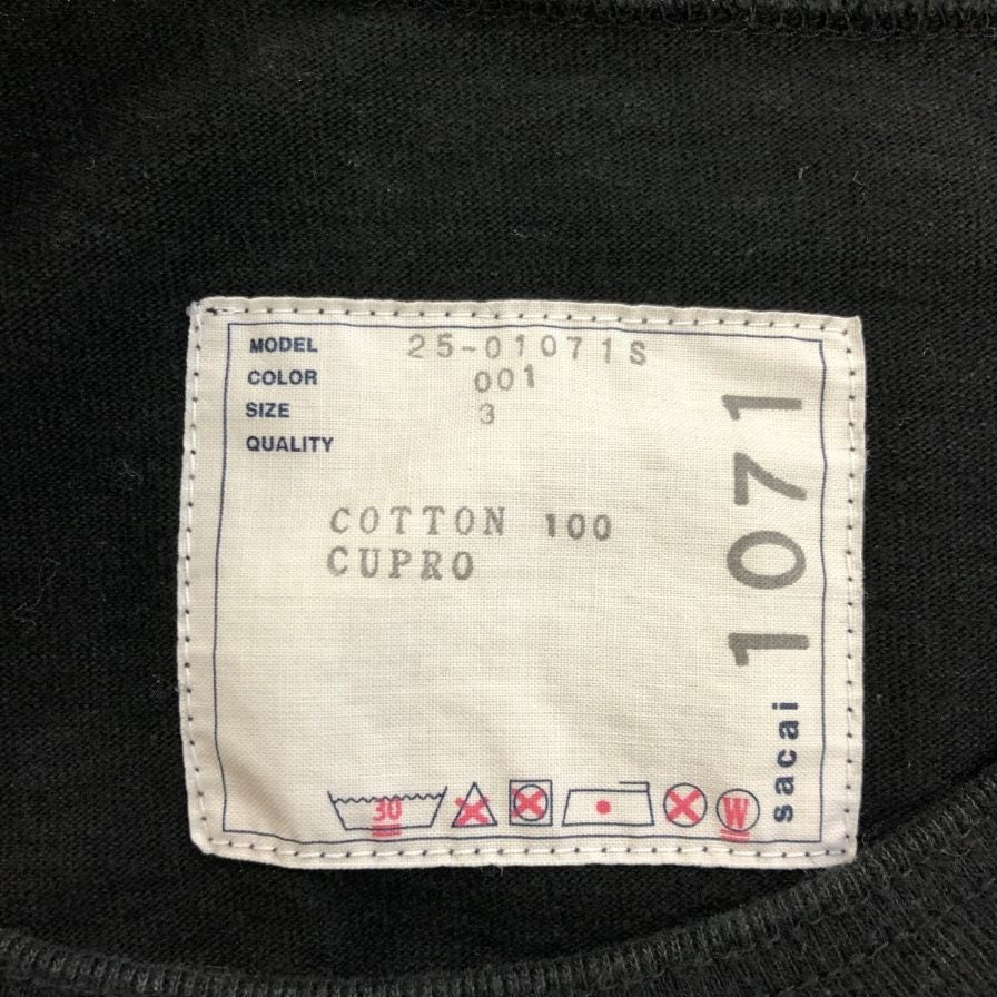 中古◆サカイ 半袖Tシャツ 刺繍ロゴポケット ブラック サイズ3 25ｰ01071S Sacai 【AFA21】
