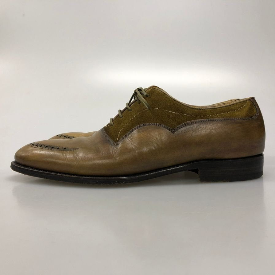 キートン レザーシューズ スエードコンビ カーフ プレーントゥ メダリオン メンズ サイズ10.5 KITON 約28.5cm【AFC43】
