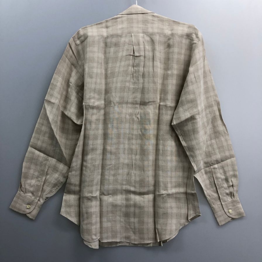 美品◆バグッタ ボタンダウンシャツ リネン チェック ベージュ系 メンズ サイズ39 BAGUTTA 【AFB38】