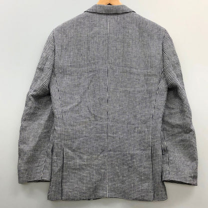 美品◆ヒューゴボス テーラードジャケット 2B シングル 総柄 千鳥 リネン100％ メンズ サイズ44 メンズ ブルー系 HUGO BOSS 【AFA24】