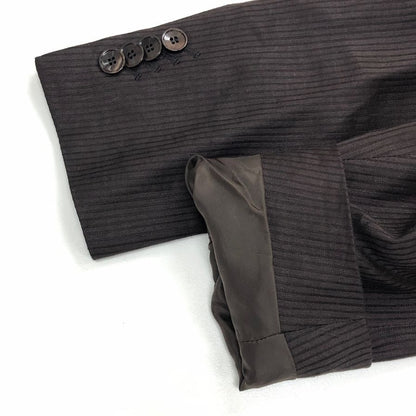 美品◆エルメネジルド ゼニア テーラードジャケット  ストライプ シルク リネン ブラウン メンズ サイズ48R ErmenegildoZegna 【AFB30】