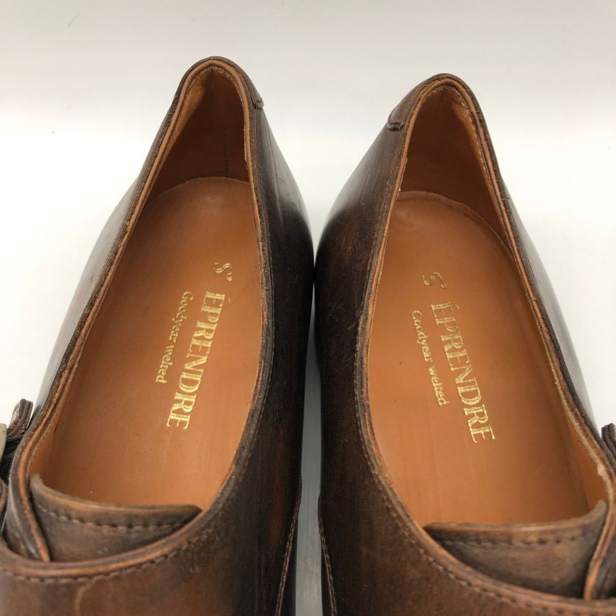 セプランドル グッドイヤーウェルト レザーシューズ ダブルモンク メンズ ダークブラウン サイズ6.5 S éprendre Goodyear welted 約25.0cm【AFC47】