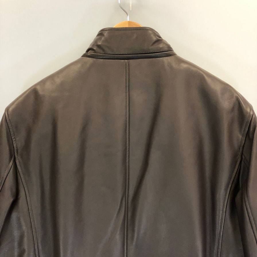 極美品◆サルヴァトーレ フェラガモ ラムレザーコート ガンチーニボタン レディース サイズ54 ブラウン  Salvatore Ferragamo 【AFG1】