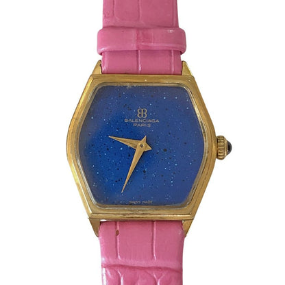 バレンシアガ 手巻き時計 青文字盤 ゴールド レディース Balenciaga【AFI3】