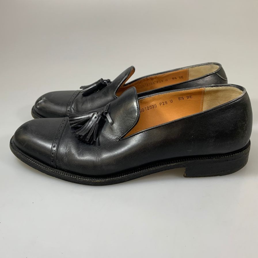フェラガモ タッセルローファー UG12030 パンチドキャップトゥ カーフ ブラック サイズUK8.5 2E メンズ Salvatore Ferragamo 約27.5cm【AFC6】