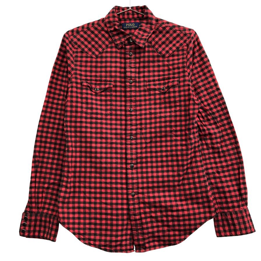 美品◆ポロ ラルフローレン 長袖シャツ チェック スナップボタン レッド サイズM メンズ POLO RALPH LAUREN 【AFB12】