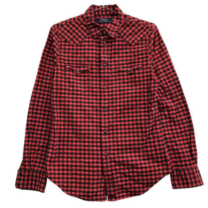 美品◆ポロ ラルフローレン 長袖シャツ チェック スナップボタン レッド サイズM メンズ POLO RALPH LAUREN 【AFB12】
