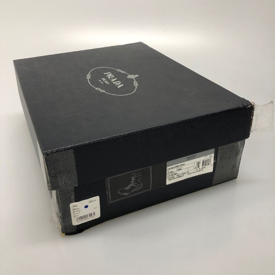 プラダ コンバットブーツ レースアップ ベルト レザー 2T 1882 ブラック メンズ サイズ8.5 PRADA 約27.0cm【AFD9-2】