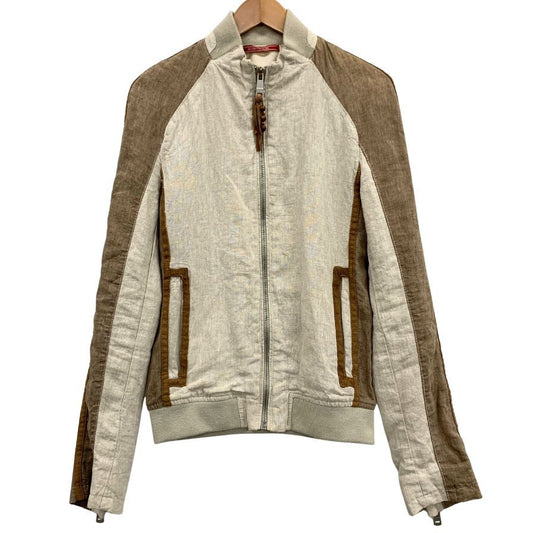 美品◆ザラ デニム クチュール ブルゾン リネン 切替 デザイン ジャケット ジャンパー ベージュ メンズ サイズS ZARA DENIM COUTURE 【AFB10】