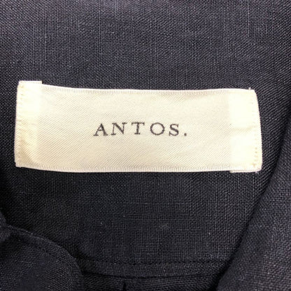 美品◆アントス スキッパー シャツ プルオーバー 半袖 リネン100% MADE IN JAPAN メンズ サイズ2 ブラック ANTOS. TOKYO 【AFB46】