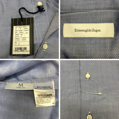 新品同様◆エルメネジルドゼニア 長袖ドレスシャツ ブルー サイズ39/15.5 メンズ Ermenegildo Zegna 【AFB34】