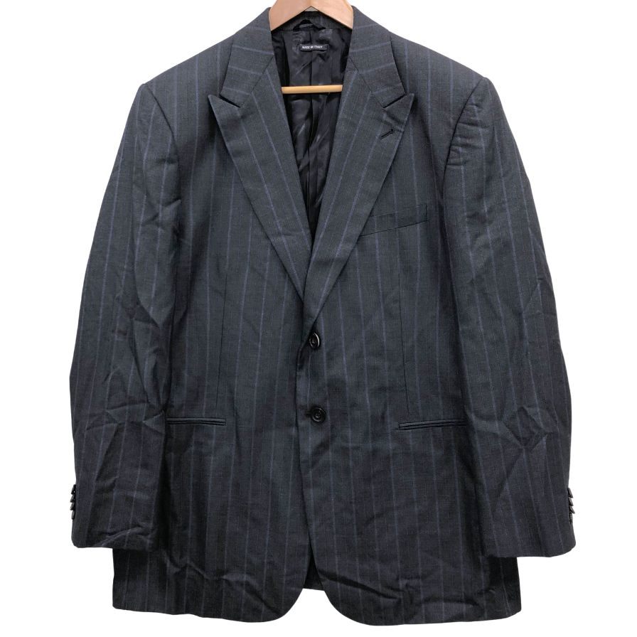 美品◆ジョルジオ アルマーニ テーラードジャケット 2B シルク混 ストライプ メンズ サイズ54 グレー  GIORGIO ARMANI 【AFB21】