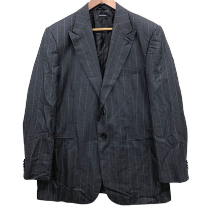 美品◆ジョルジオ アルマーニ テーラードジャケット 2B シルク混 ストライプ メンズ サイズ54 グレー  GIORGIO ARMANI 【AFB21】