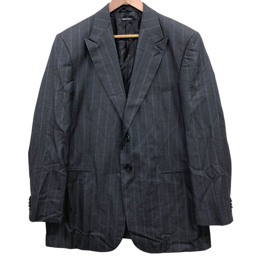美品◆ジョルジオ アルマーニ テーラードジャケット 2B シルク混 ストライプ メンズ サイズ54 グレー  GIORGIO ARMANI 【AFB21】