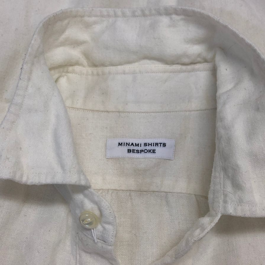 中古◆ミナミシャツ オーダー シャツ プルオーバー リネン100% メンズ サイズ不明 ホワイト MINAMI SHIRTS BESPOKE 【AFB6】