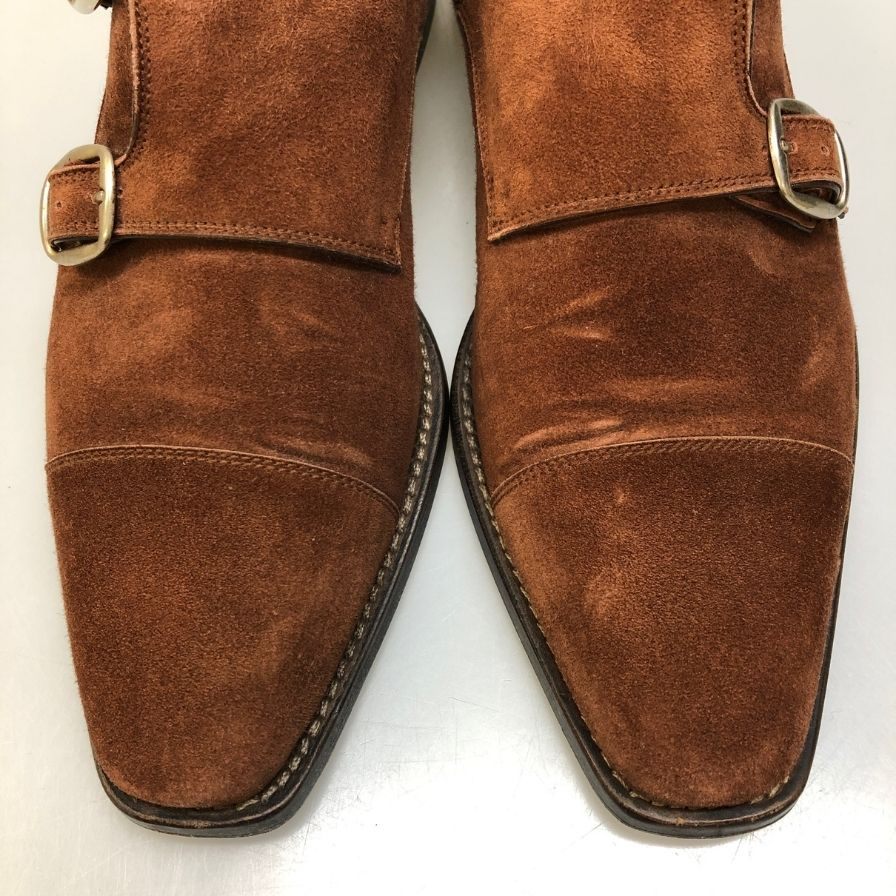 サントーニ レザーシューズ ダブルモンク スエード ブラウン サイズUK6.5 メンズ Santoni 約25.0cm【AFC41】