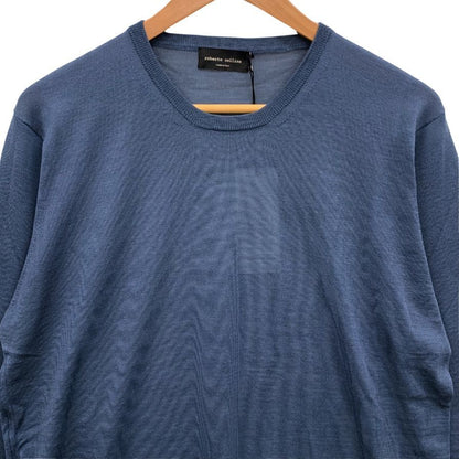 美品◆ロベルトコリーナ 長袖 カットソー ラナウール ネイビー メンズ 50サイズ Roberto Collina 【AFB23】