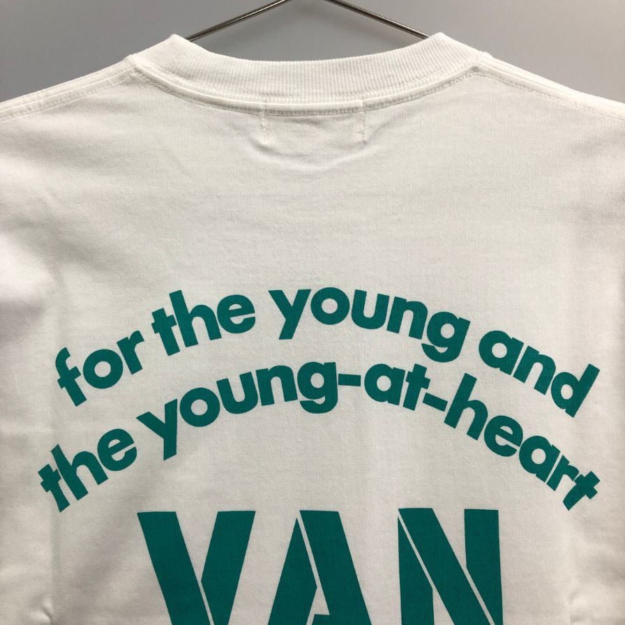 極美品◆ヴァンヂャケット ロングスリーブTシャツ バックロゴ ホワイト×グリーン サイズM VAN 【AFB29】