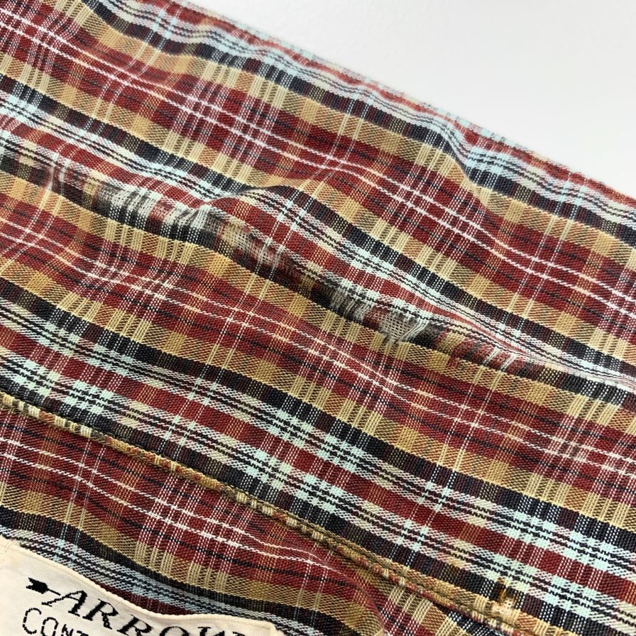中古◆アロー 開襟シャツ 半袖 チェック コットン USA製 メンズ サイズ15-15 1/2 ARROW 【AFB27】