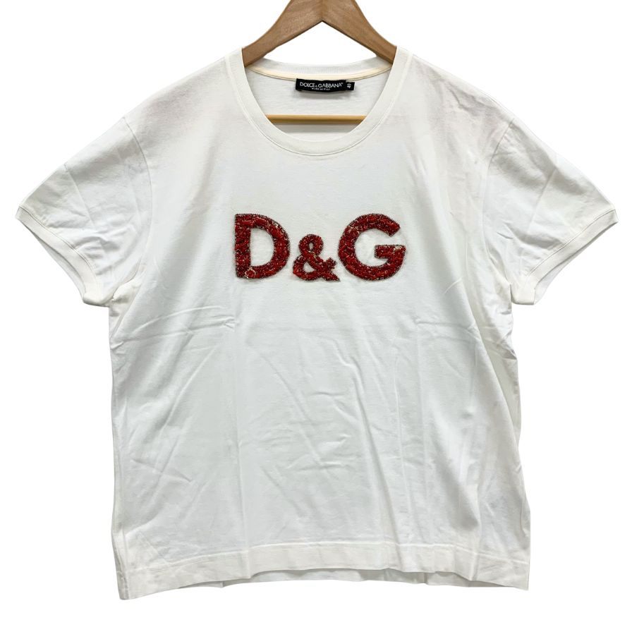 美品◆ドルチェ&ガッバーナ  Tシャツ ロゴ ラインストーン レデイース サイズ40 ホワイト D&G DOLCE&GABBANA 【AFB26】
