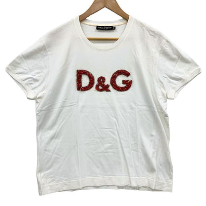 美品◆ドルチェ&ガッバーナ  Tシャツ ロゴ ラインストーン レデイース サイズ40 ホワイト D&G DOLCE&GABBANA 【AFB26】