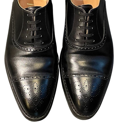 クロケット&ジョーンズ レザーシューズ トレーディングポスト別注 MALTON セミブローグ ブラック メンズ サイズUK6E CROCKETT&JONES  約24.5cm【LA】【中古】