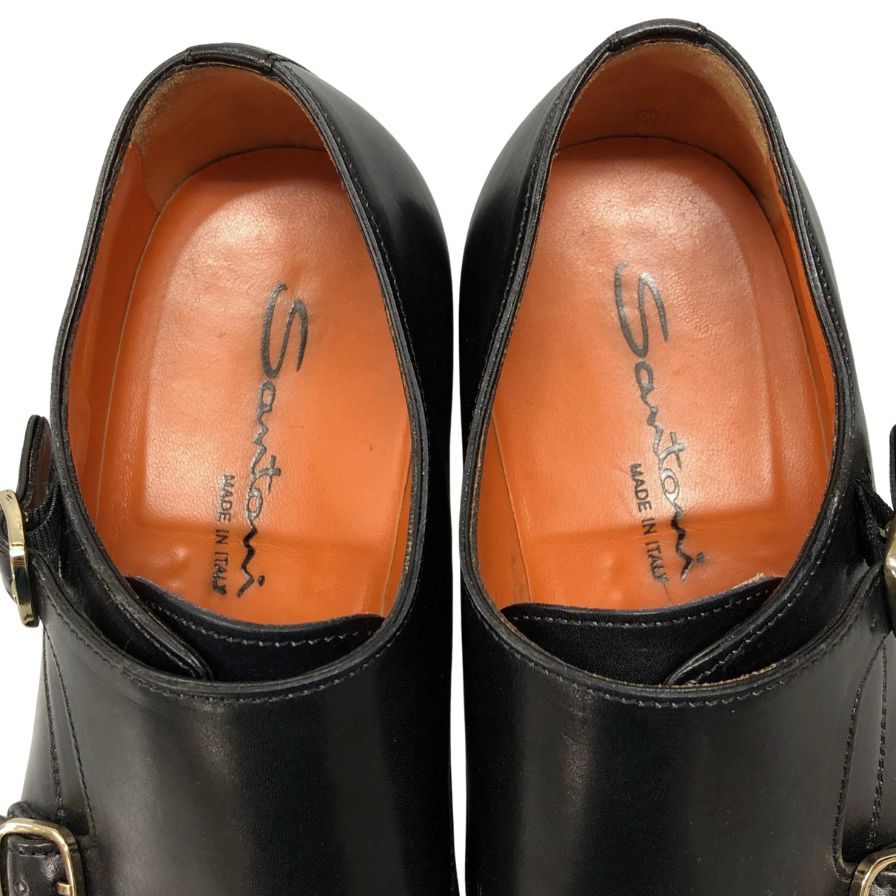 サントーニ レザーシューズ ダブルモンク 14445 メンズ サイズ5.5 ブラック Santoni 約24.5cm【AFD7】