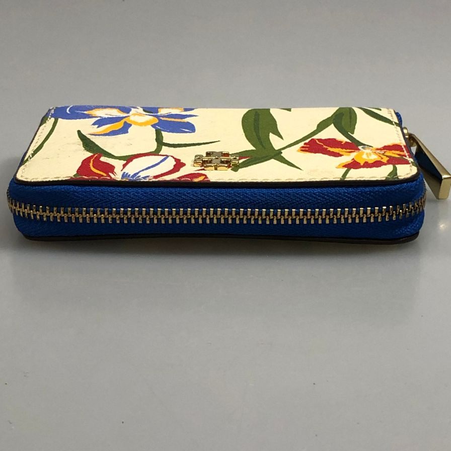 トリーバーチ コインケース 花柄 ラウンドファスナー レザー ベージュ系 レディース TORY BURCH【AFB50】【中古】