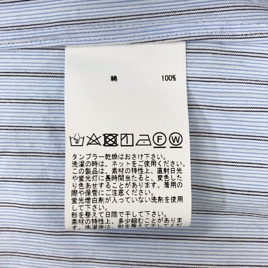 新品同様◆ジョンスメドレー シャツ ノーカラー バンドカラー 長袖 ストライプ メンズ ブルー系 サイズM JOHN SMEDLEY 【AFB35】
