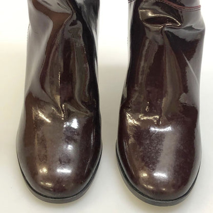 シャネル パテントレザー ロングブーツ ココマーク ブラウン レディース サイズ39C CHANEL 約25.5cm【AFC47】