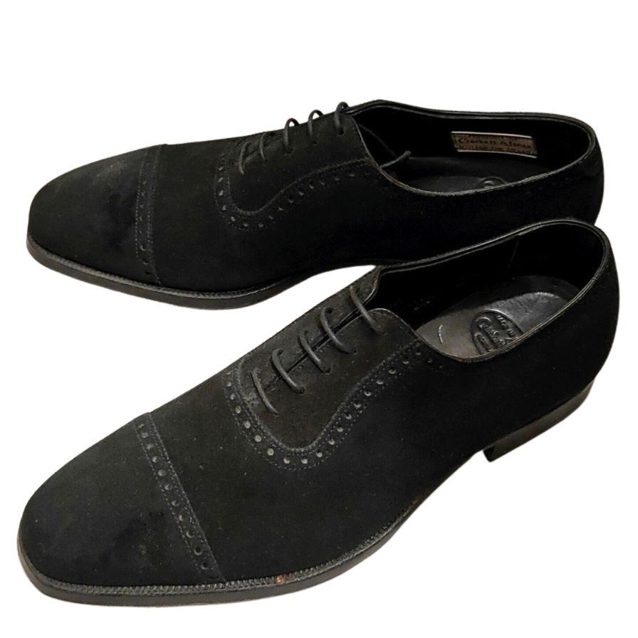 クロケット＆ジョーンズ ポールスミス別注 パンチドキャップトゥ アデレード スエード ブラック サイズUK7E CROCKETT&JONES スエードシューズ 約25.5cm【LA】【中古】