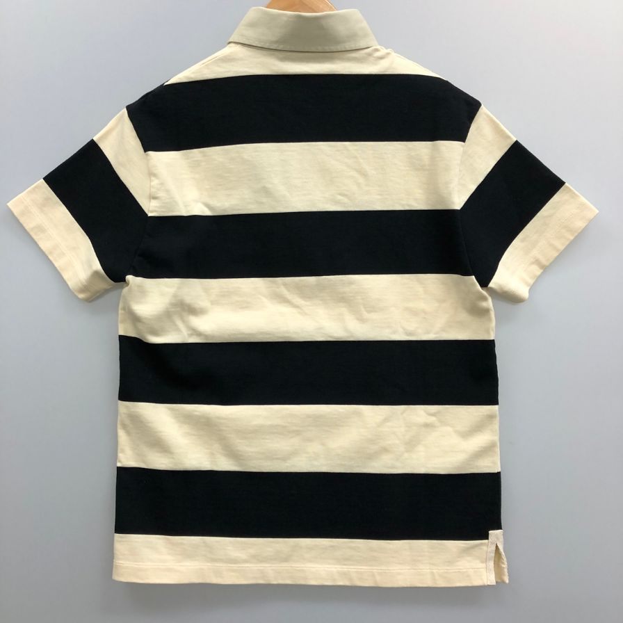 極美品◆グッチ ポロシャツ 645251 XJC6F コットン ボーダー柄 メンズ ベージュ×ブラック サイズS GUCCI 【AFB25】
