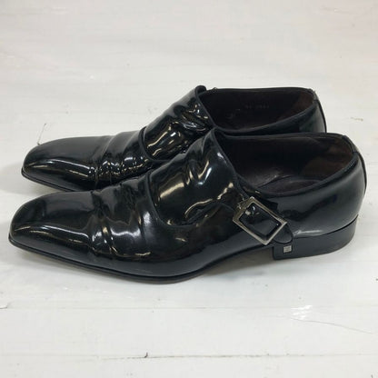 ルイヴィトン レザーシューズ シングルモンク ガラスレザー 0054 チゼルトゥ ブラック メンズ サイズUK6.5 LOUIS VUITTON 約25.5cm【AFC33】