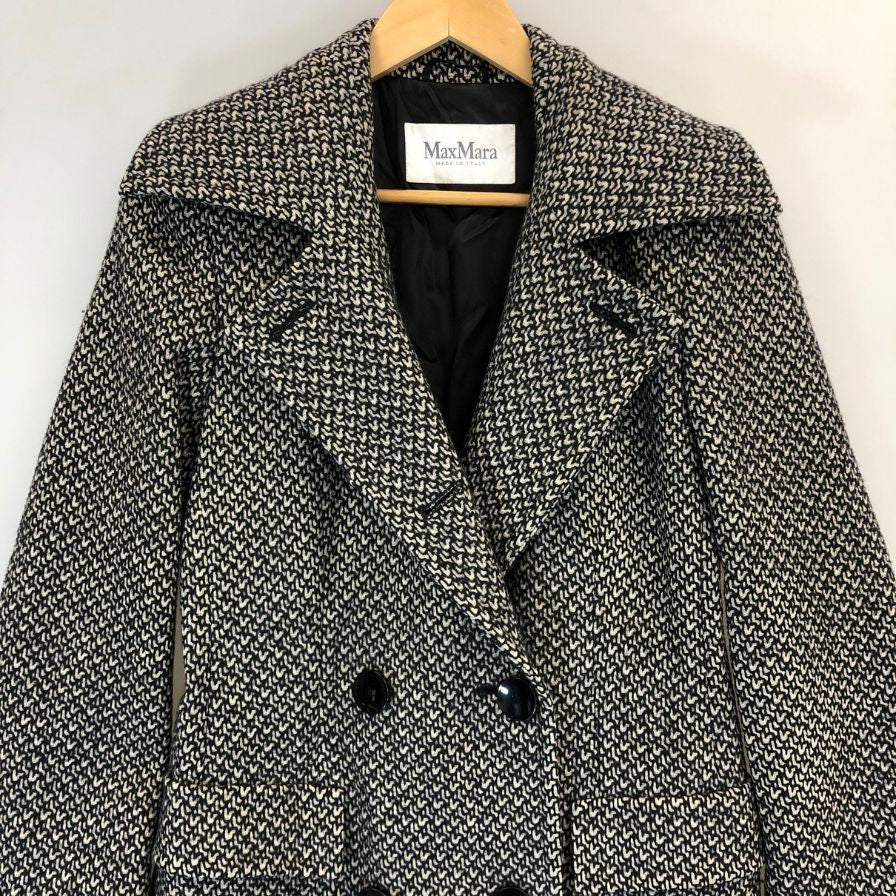 美品◆マックスマーラ チェスターコート ウール ツイード ヘリンボーン ロング丈 グレー レディース サイズ40 MaxMara 【AFA5】
