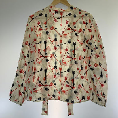 美品◆レッド ヴァレンティノ ブラウス ボウタイ 総柄 長袖 シルク カットソー ベージュ系 レディース サイズ40 RED VALENTINO 【AFB16】