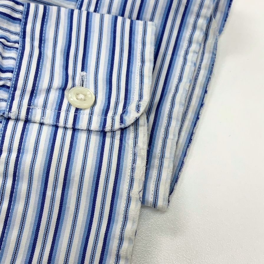中古◆ラルフローレン 90S ストライプシャツ ブルー系 メンズ サイズL RALPH LAUREN 【AFB10】