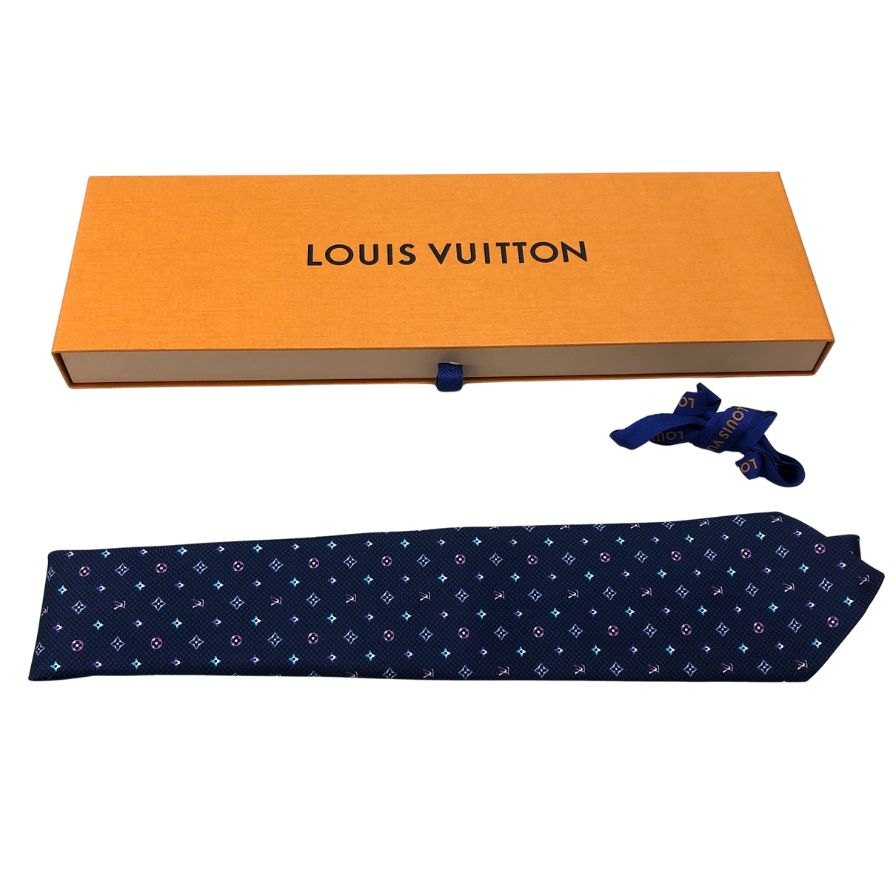 ルイヴィトン ネクタイ M76609 モノグラム ハーロー ネイビー シルク メンズ LOUIS VUITTON【AFI22】