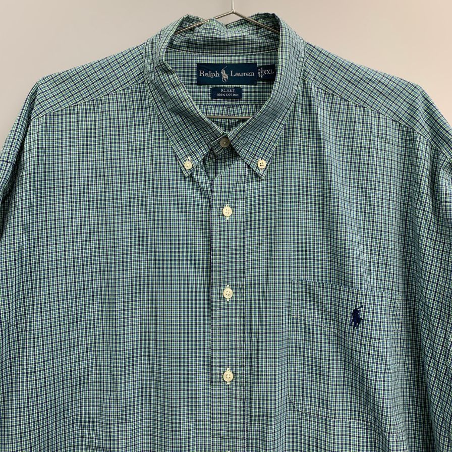 美品◆ポロ ラルフローレン ボタンダウンシャツ 90S オールド メンズ ブルー サイズXXL Polo Ralph Lauren 【AFB11】