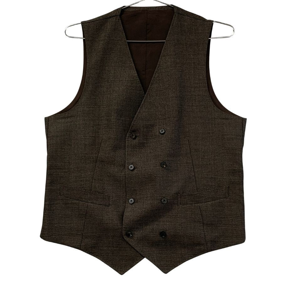 極美品◆ユニバーサルランゲージ ベスト ダブル カノニコ サイズ46 ブラウン系 ツイード調 メンズ VITALE BARBERIS CANONICO UNIVERSAL LANGUAGE 【AFB12】