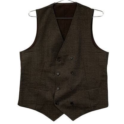 極美品◆ユニバーサルランゲージ ベスト ダブル カノニコ サイズ46 ブラウン系 ツイード調 メンズ VITALE BARBERIS CANONICO UNIVERSAL LANGUAGE 【AFB12】