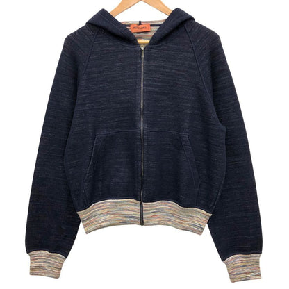 極美品◆ミッソーニ フロントジップ パーカー レディース 裏地総柄 ウール サイズ44 ネイビー MISSONI 【AFB17】