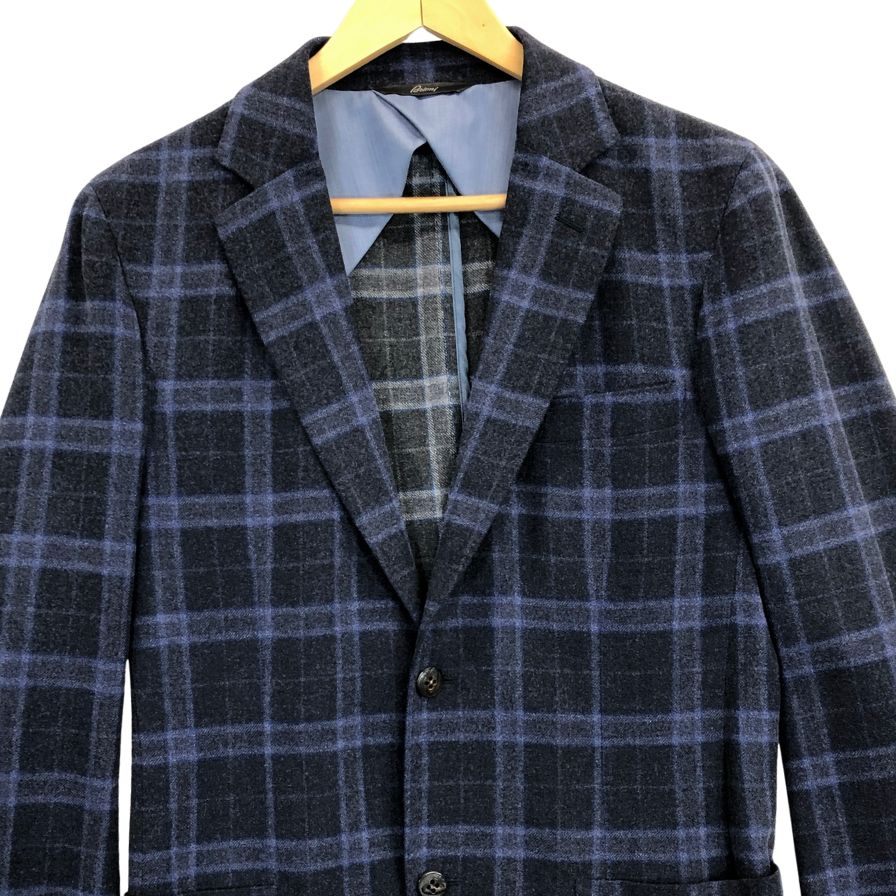 中古◆ブリオーニ 2B ウールジャケット ブルーチェック サイズXS メンズ イタリア製 Brioni 【AFB36】